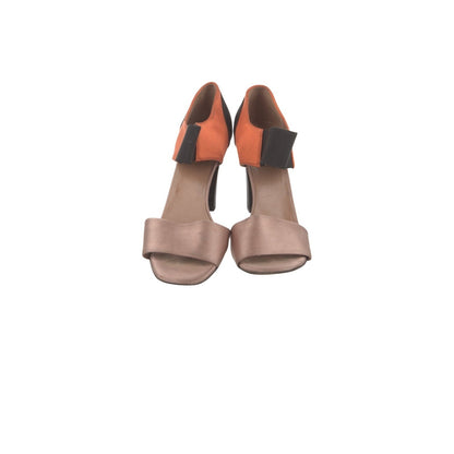 Prada Satin Colorblock Sandals Womens 8.5 IT 38.5 Orange Black Champagne Good