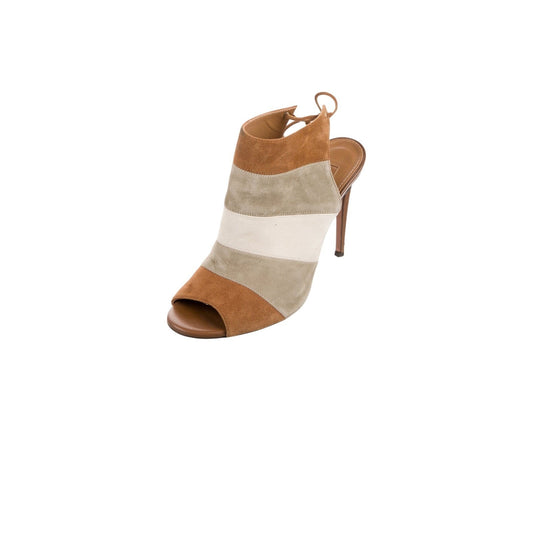 Aquazzura Suede Slingback Sandals Womens 7.5 IT 37.5 Tan Beige Good Colorblock