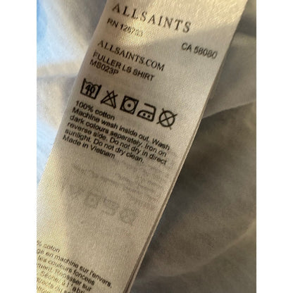 AllSaints Men's Slim-Fit Button-Up Shirt — Pale Gray Cotton (Size M / Fits USA M