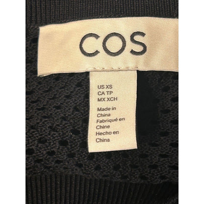 COS Mesh Knit Maxi Dress Women XS Black Excellent Pointelle Sheer Short Sleeve
