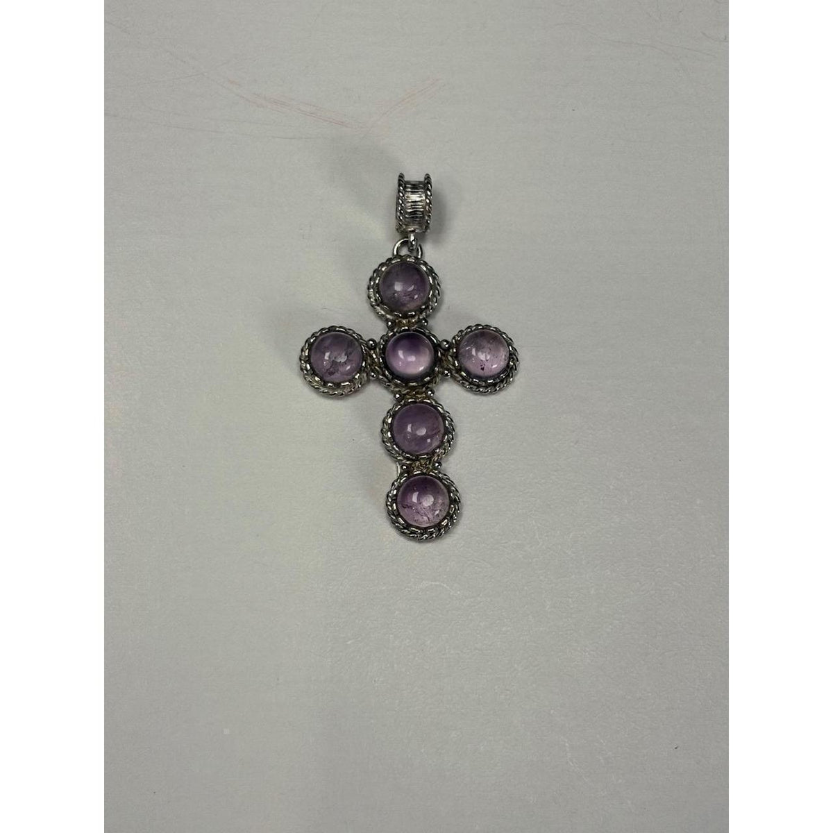 Silver-Tone Cross Pendant Necklace Amethyst Cabochons