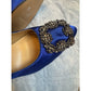 Manolo Blahnik Blue Satin Hangisi Crystal Embellished Pumps Size 41