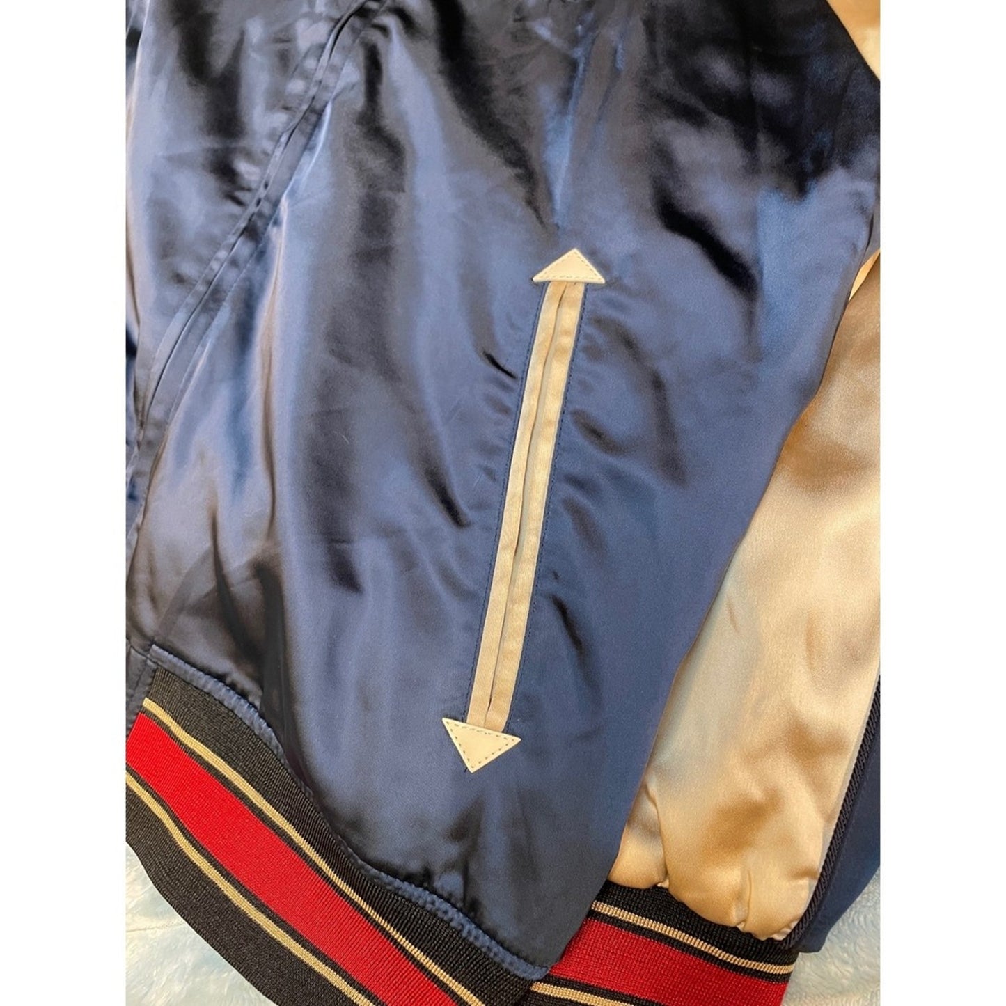 Superdry Mens Bomber Jacket Blue Satin Eagle Embroidery Los Angeles CA Size M