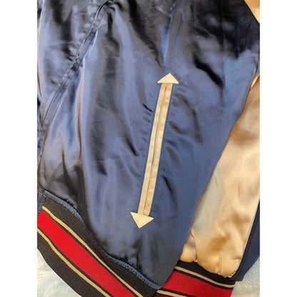 Superdry Mens Bomber Jacket Blue Satin Eagle Embroidery Los Angeles CA Size M