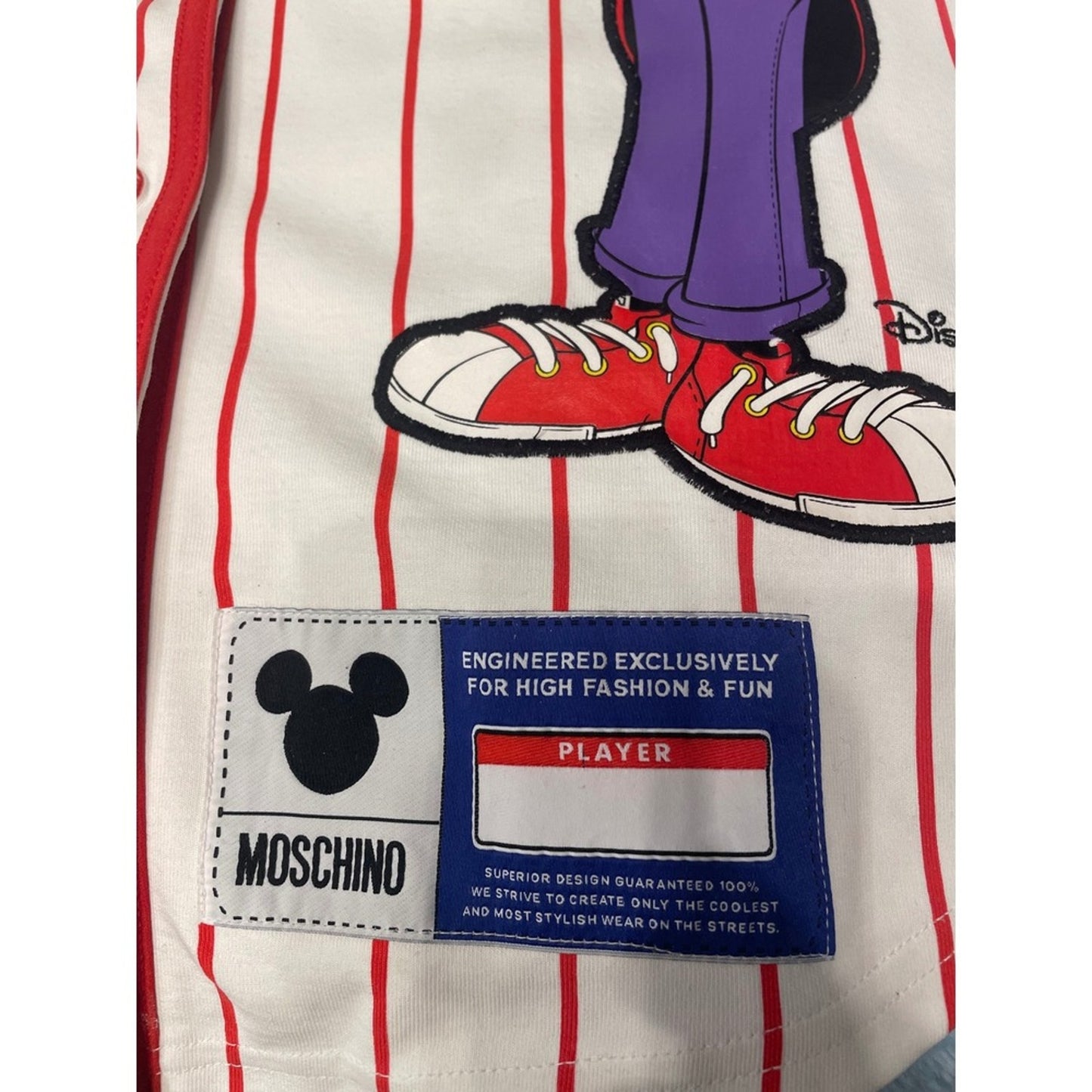 MOSCHINO H&M Disney Goofy Mickey Mouse Baseball Jersey Shirt Red White Striped