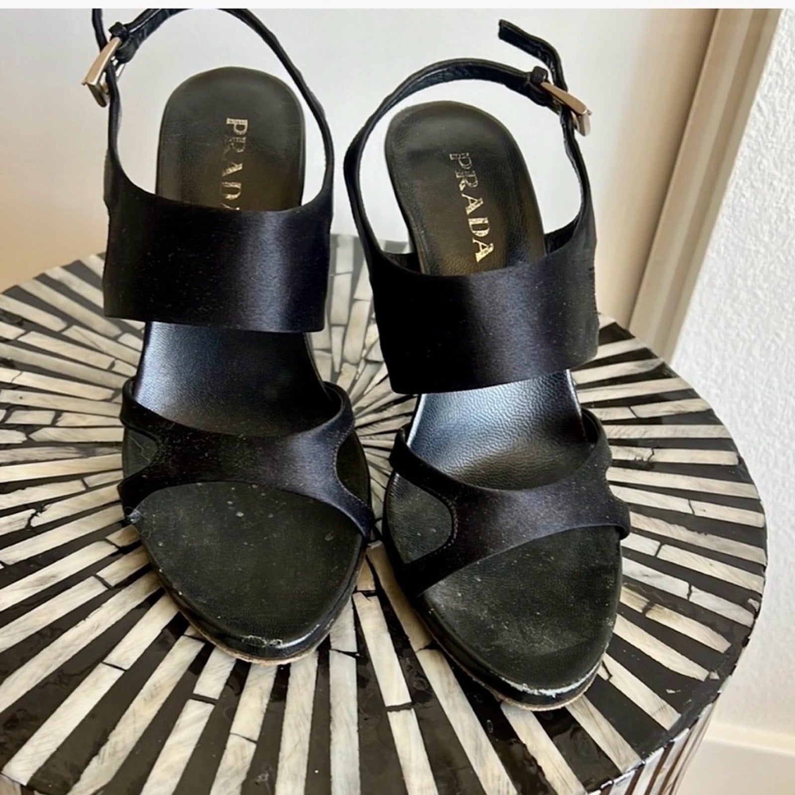 Prada Black Satin Strappy Slingback Heels Size 39 (US 9)