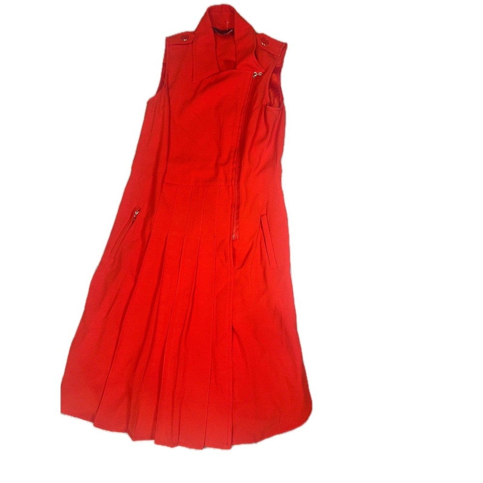 Carlisle Red Sleeveless Dress Pleated Midi Dress Zipper Pockets Size 6 Career
