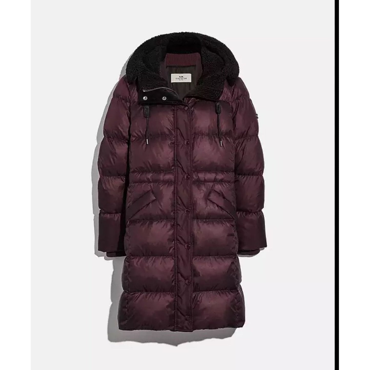 Coach Long Down Puffer Coat Womens Burgundy Quilted Outerwear