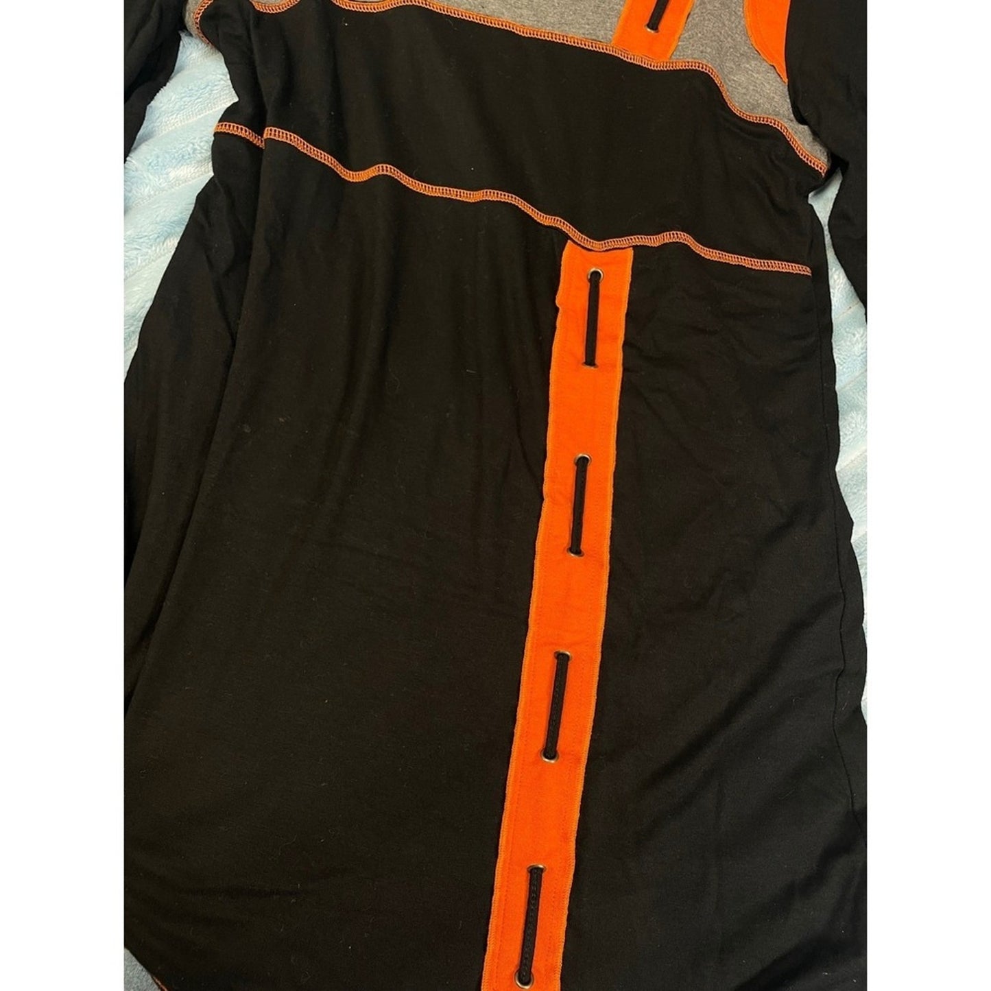 HEGLER Asymmetrical Paneled Long Sleeve Tunic Dress M Orange Gray Brown