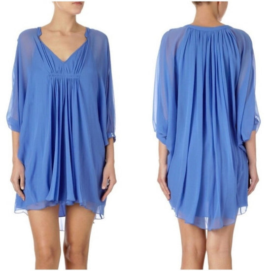 DVF Silk Chiffon Blue Mini Dress – Size 10