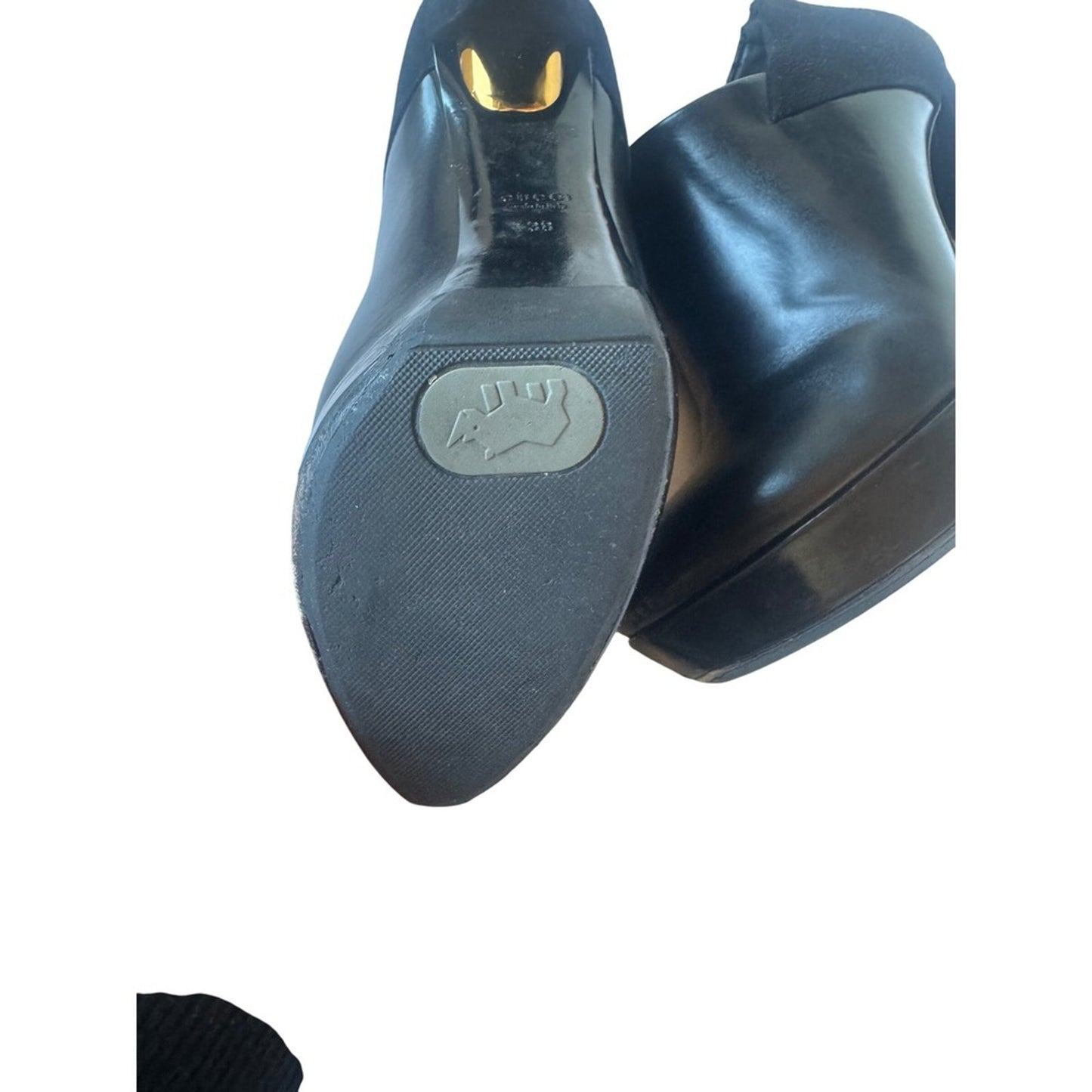 Gucci Black Leather Ankle Booties with Gold Horsebit – Made in Italy (Size 38)