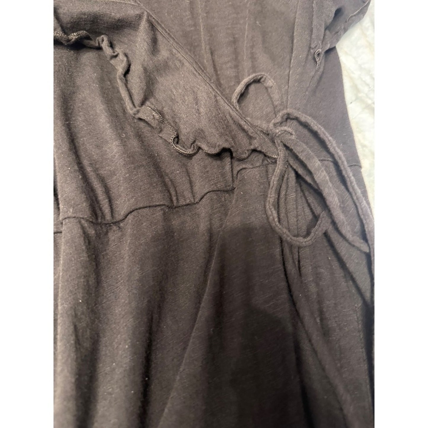 Velvet by Graham & Spencer Black Wrap Midi Dress SP Petite Ruffle Hem USA Made