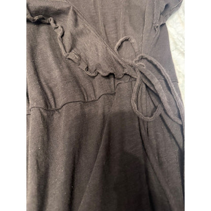 Velvet by Graham & Spencer Black Wrap Midi Dress SP Petite Ruffle Hem USA Made