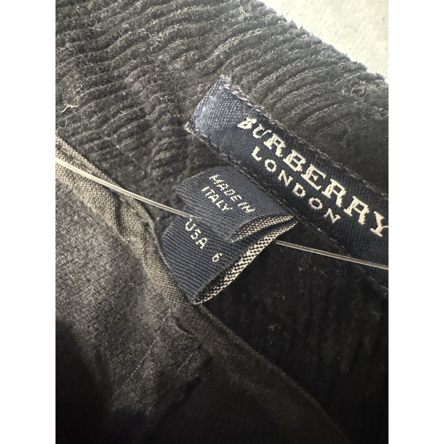 Burberry London Black Corduroy Pants Nova Check Trim Women’s US 6 Italy