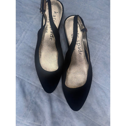Kate Spade New York Black Slingback Heels Jeweled Ball Kitten Heel Pumps size 8