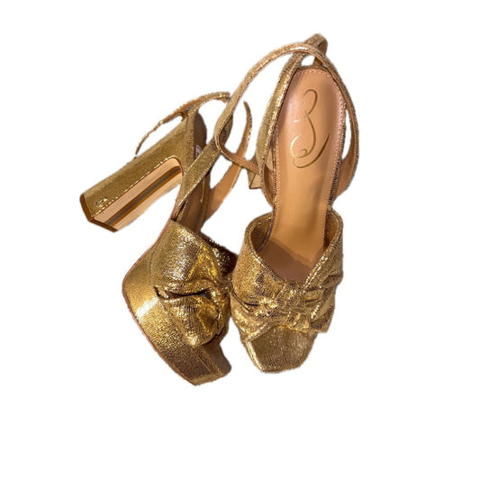 Sam Edelman Gold Bow Heeled Sandals | Metallic Evening Shoes | Size 8