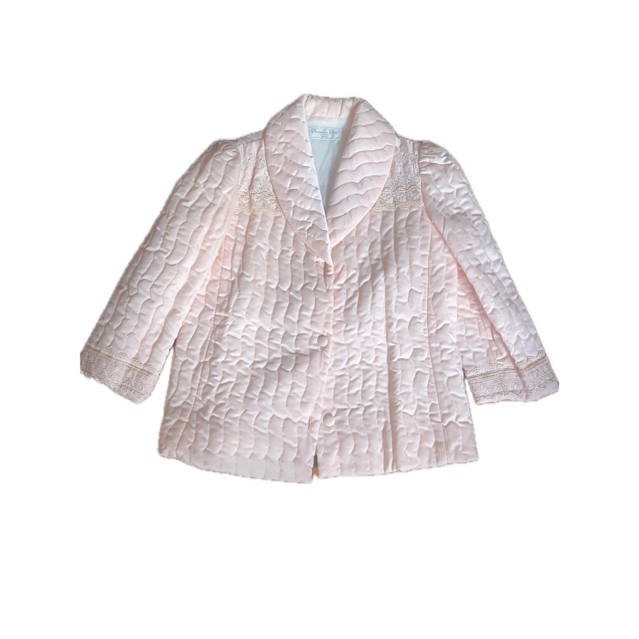 Christian Dior Bed Jacket Women's Size S Pink Excellent Quilted Lace Trim