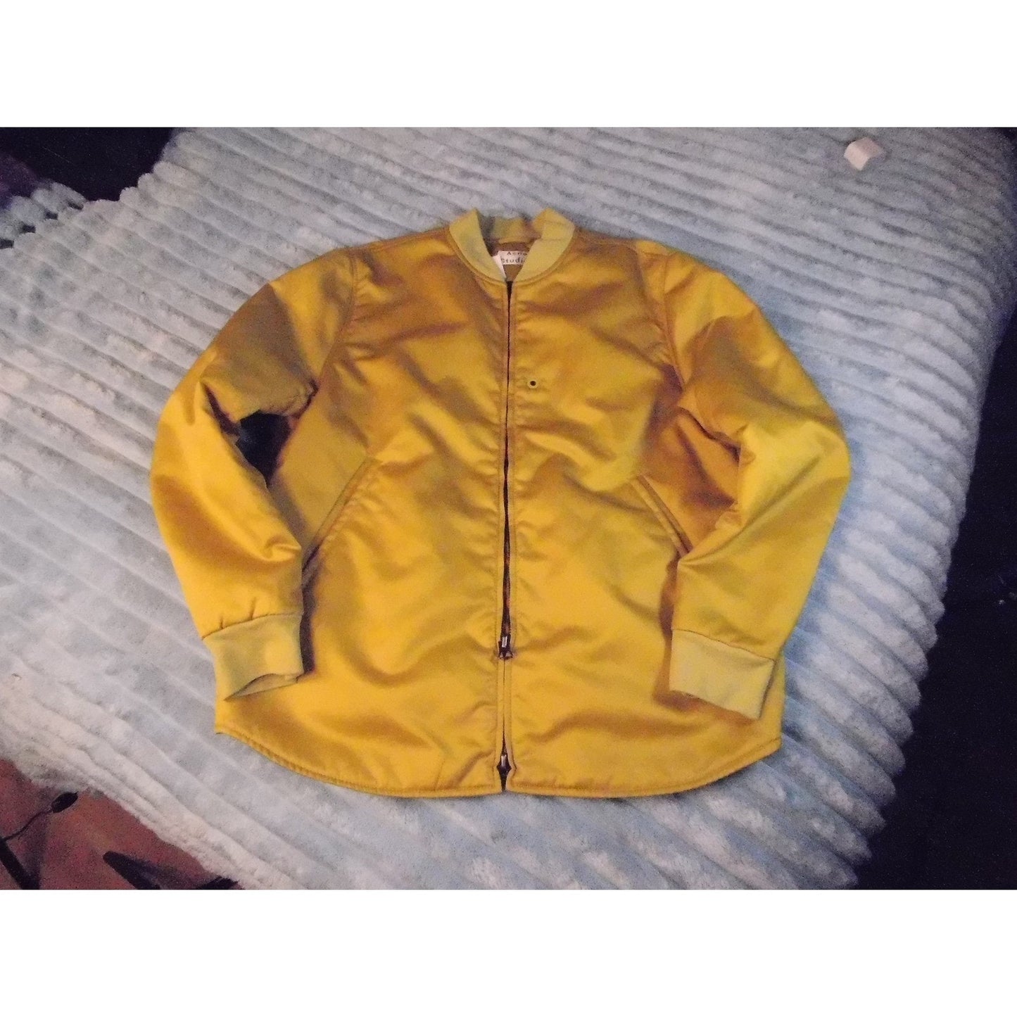 Acne Studios Bomber Jacket Yellow Satin Snap Button Mens Size Medium