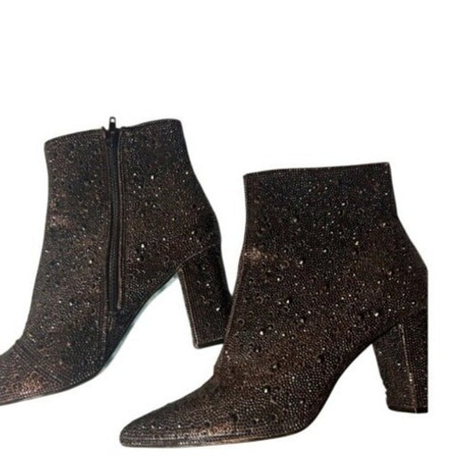 Betsey Johnson SB-Cady Rhinestone Ankle Boots Womens 10 Bronze Black Good Bling