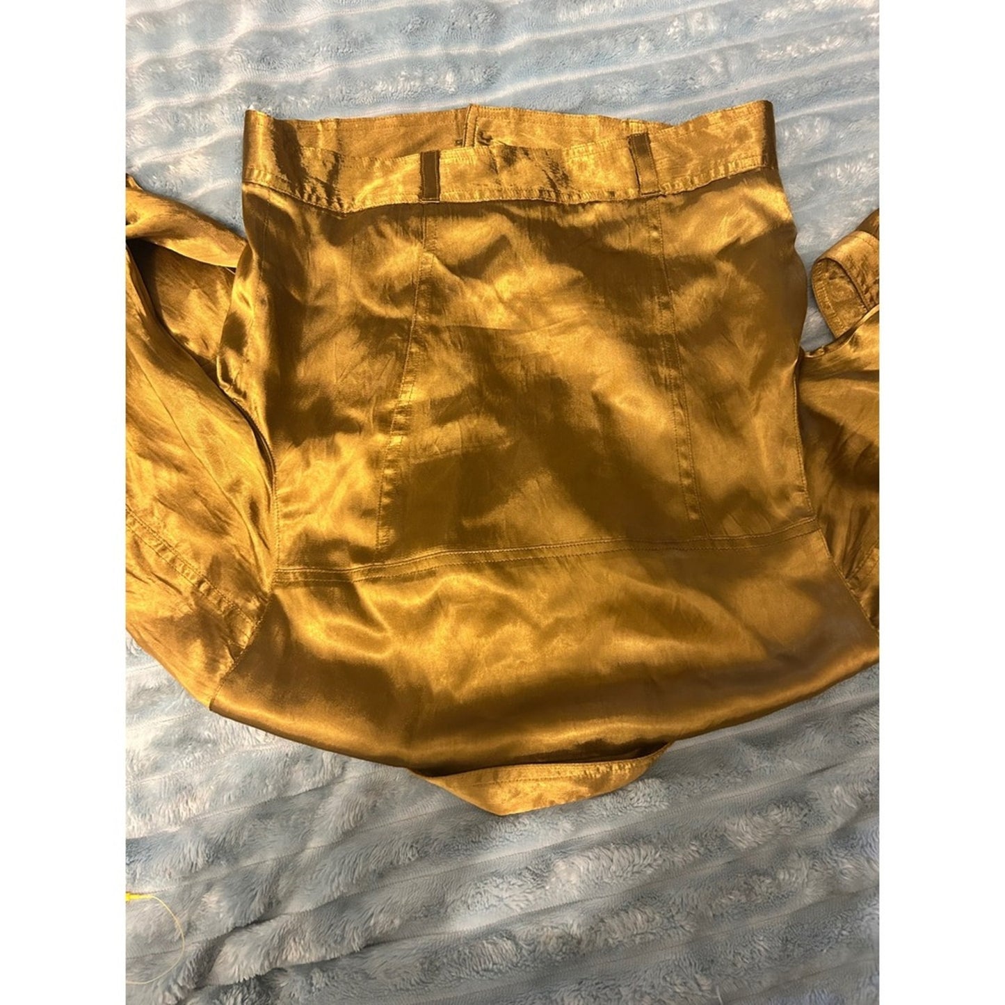 Metallic Gold Cropped Trucker Jacket Button Front Long Sleeve Shimmer Coat