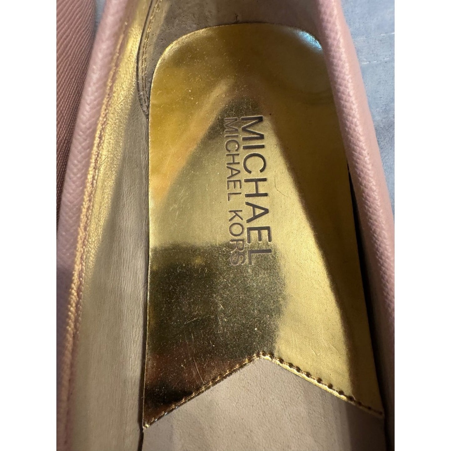 Michael Kors Pink Leather Ballet Flats MK Logo Slip On Loafers