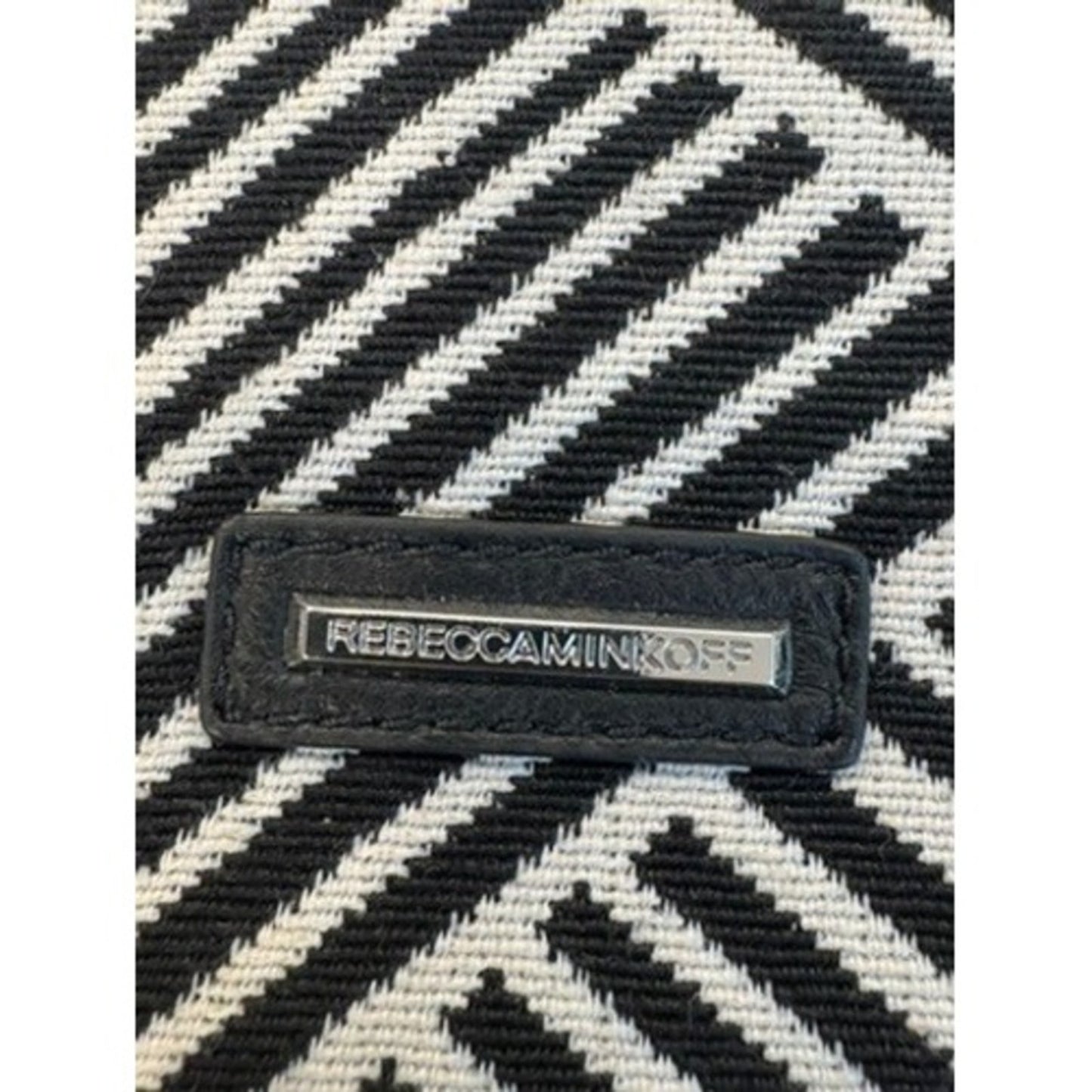 Rebecca Minkoff Geometric Beaded Tote Bag Black White Red Embroidered Top Handle