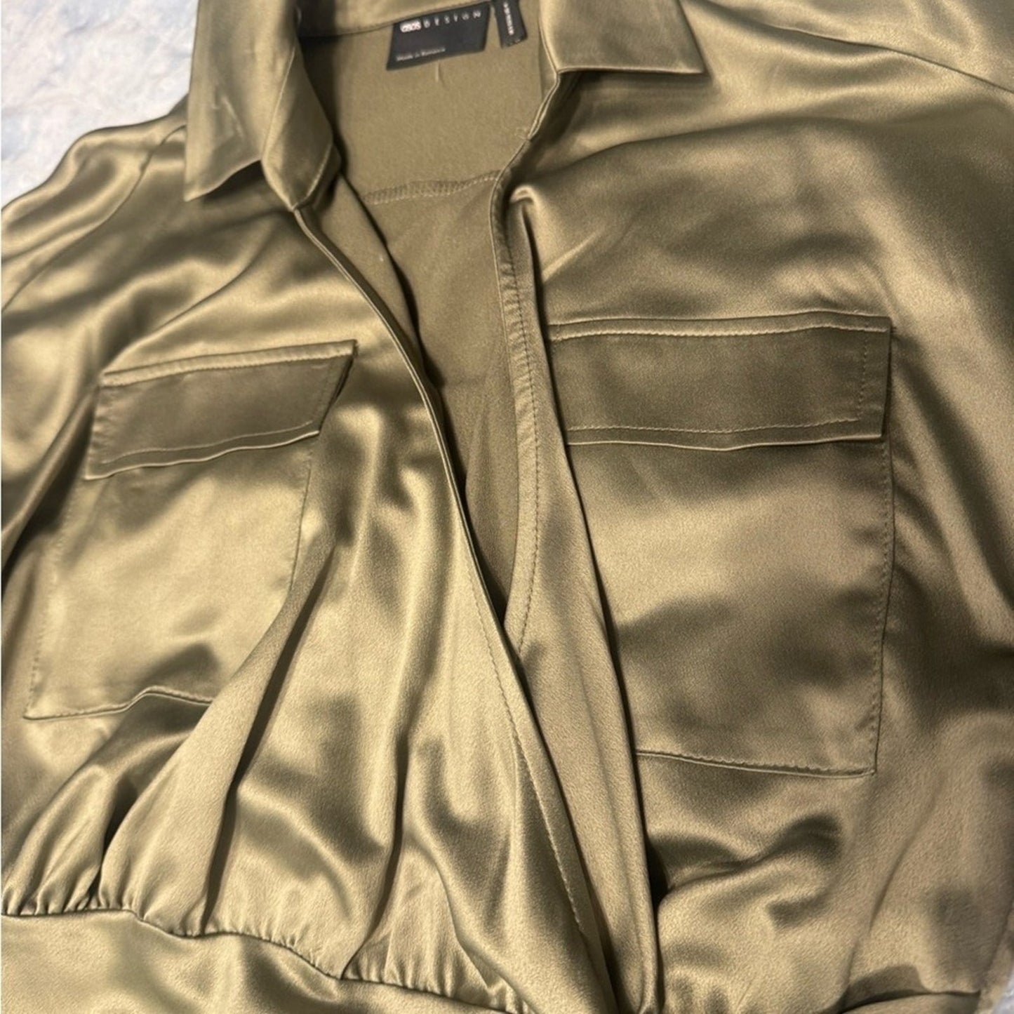 ASOS Khaki Satin Long Sleeve Dress NWT size 4‎