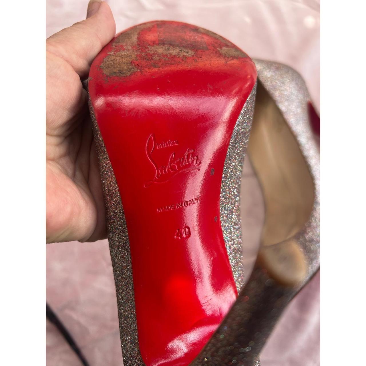 Christian Louboutin Pumps Womens Size 7 Silver Good Glitter Red Bottoms