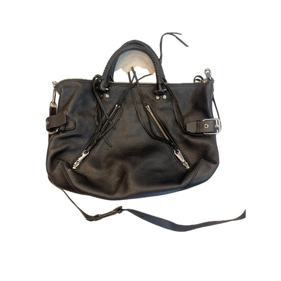 Rebecca Minkoff Black Leather Moto Satchel Crossbody Bag Silver Hardware