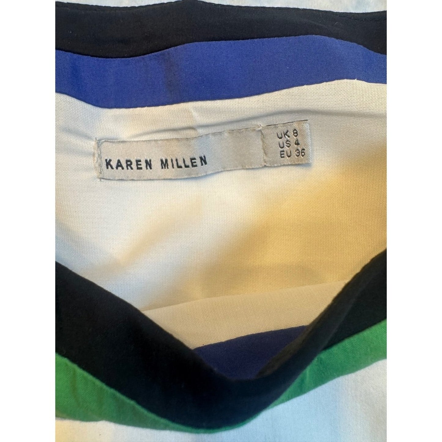 Karen Millen Sleeveless Sheath Dress - UK 8 US 4 EU 36 - Striped Green Blue