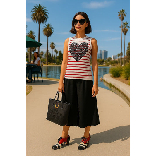 Stella McCartney Striped Heart Print Tank Top Red White Size 42