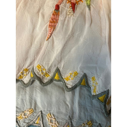 Johnny Was Embroidered Tunic Women Size S Pink Boho Floral Sharkbite Hem