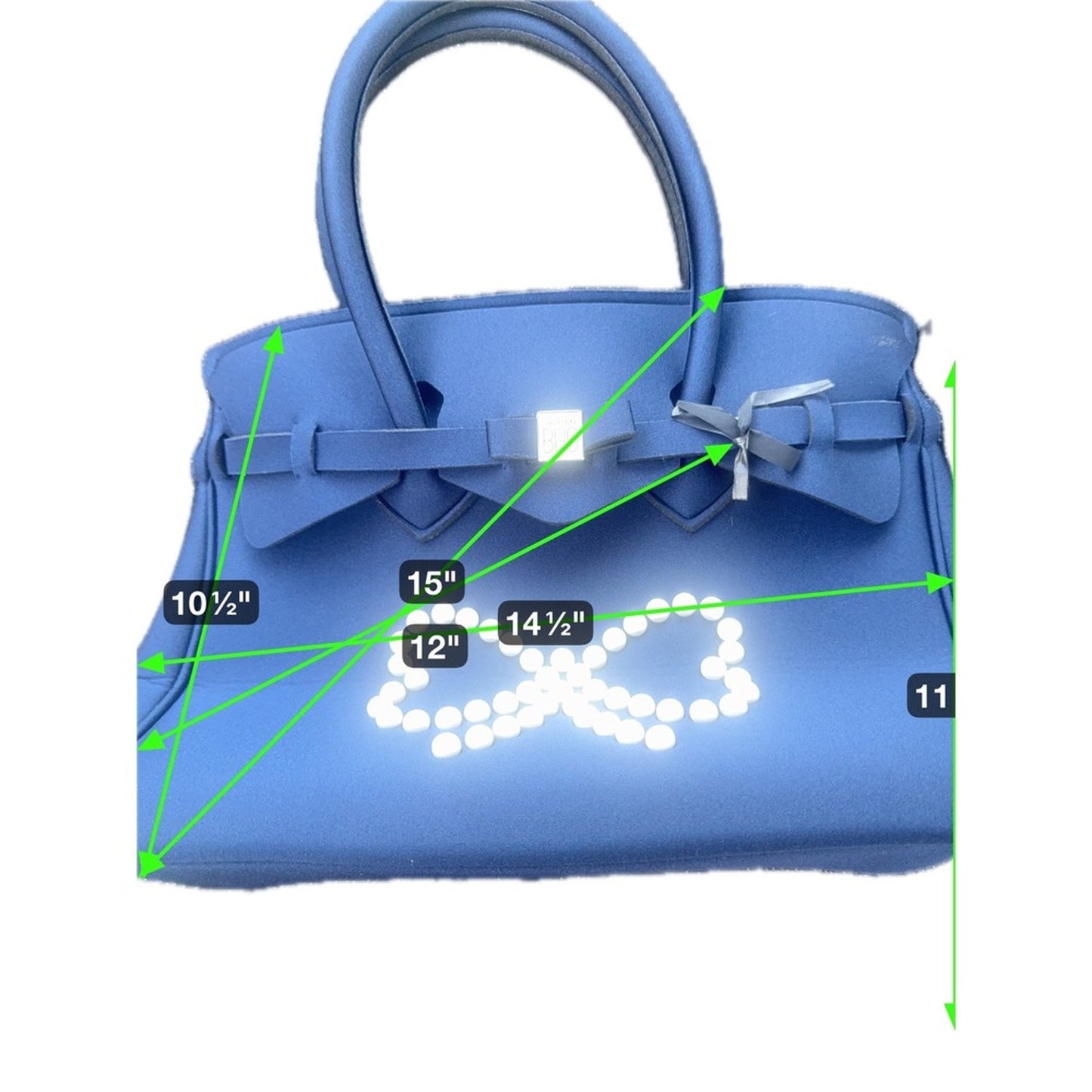 Save My Bag Navy Blue Handbag Faux Pearl Bow Embellishment Tote Bag