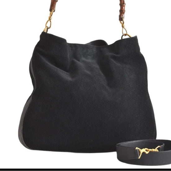 Gucci Vintage Bamboo Suede Shoulder Bag – Black