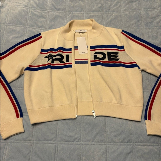 Mango Cream and Blue Striped Cardigan Cropped - Size M new