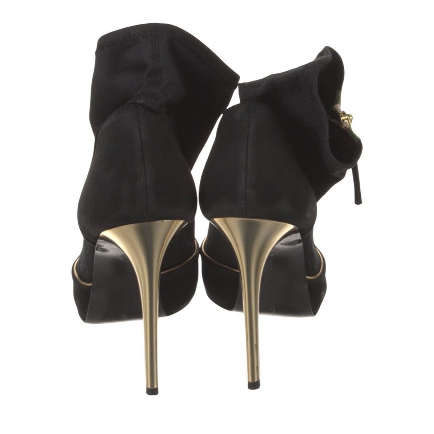 Stella McCartney
Suede Pumps Black Peep Toe Stiletto Booties Gold Heel size 7