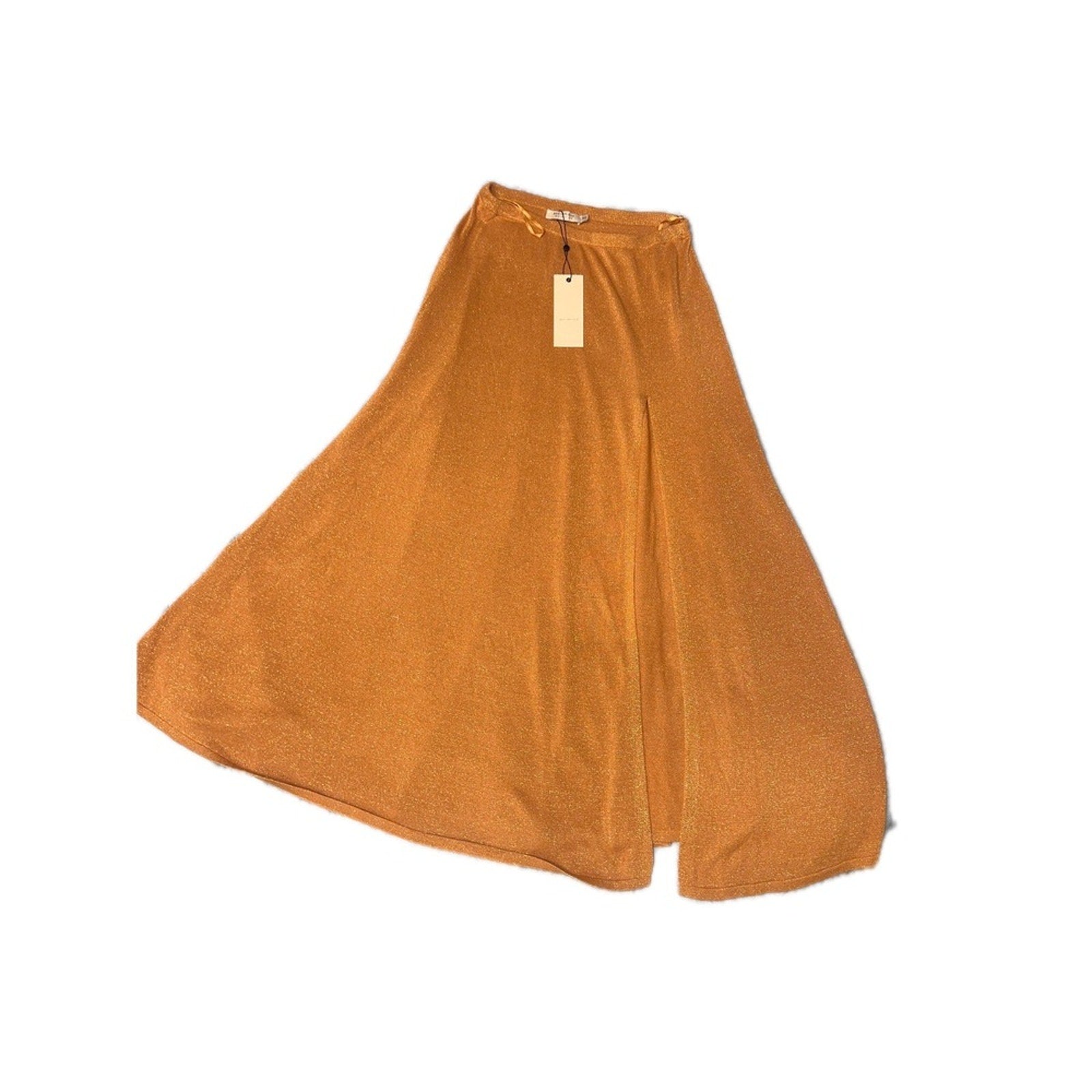 Bec Bridge Indya Knit Maxi Skirt Desert Sun Gold Shimmer Slit Sparkle Party S