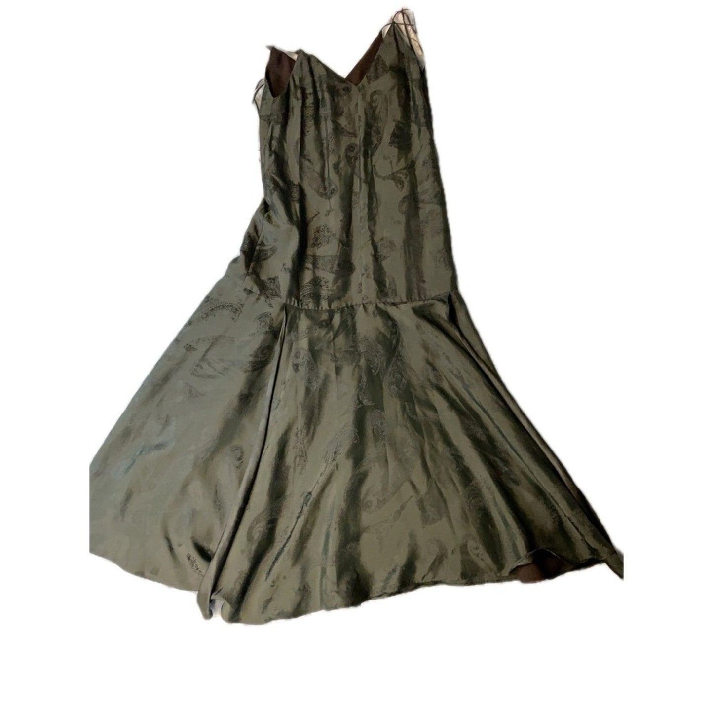 COS Paisley Print V Neck Midi Olive Green Sleeveless A Line Size 38 size S