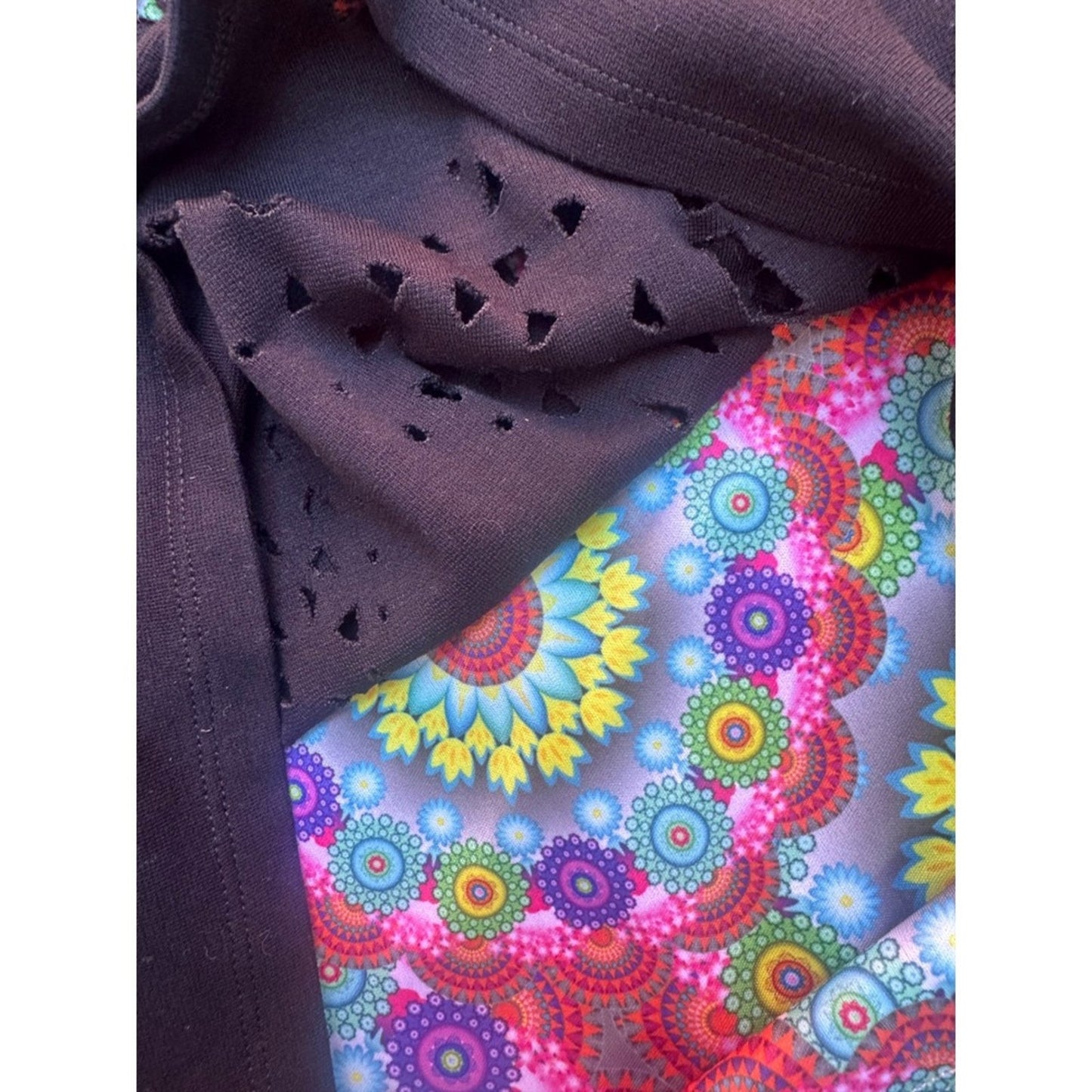 Desigual Black Cutout Dress with Colorful Mandala Print – Size M (US 6–8)