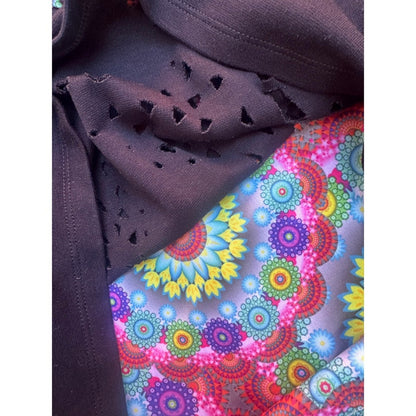 Desigual Black Cutout Dress with Colorful Mandala Print – Size M (US 6–8)