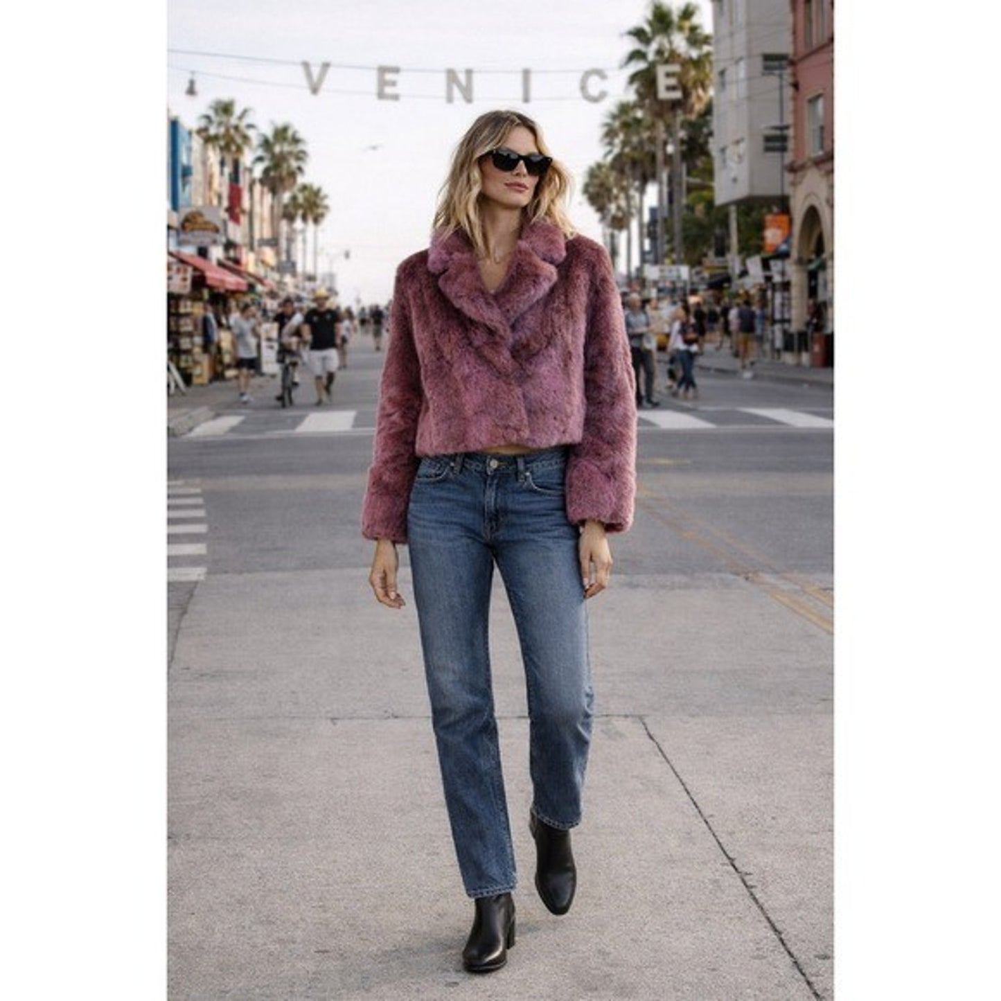 Max Mara Fur Jacket Pink Rabbit Fur Cropped Collar