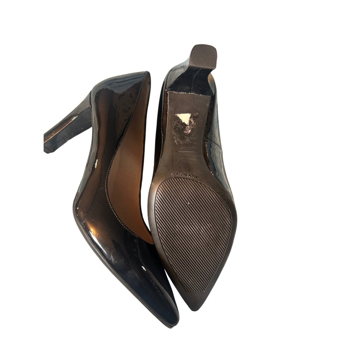 Sesto Meucci Black Patent Leather Pointed Toe Block Heel Pumps Made in Spain 7.5