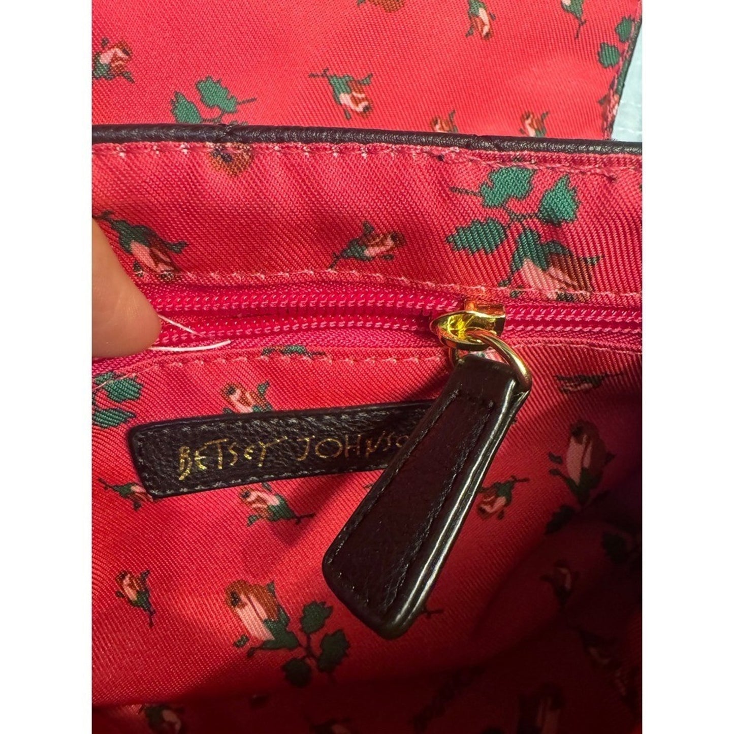 Betsey Johnson Black Quilted Belt Bag with Floral Detail Studded Strap NWT