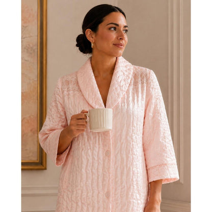 Christian Dior Bed Jacket Women's Size S Pink Excellent Quilted Lace Trim