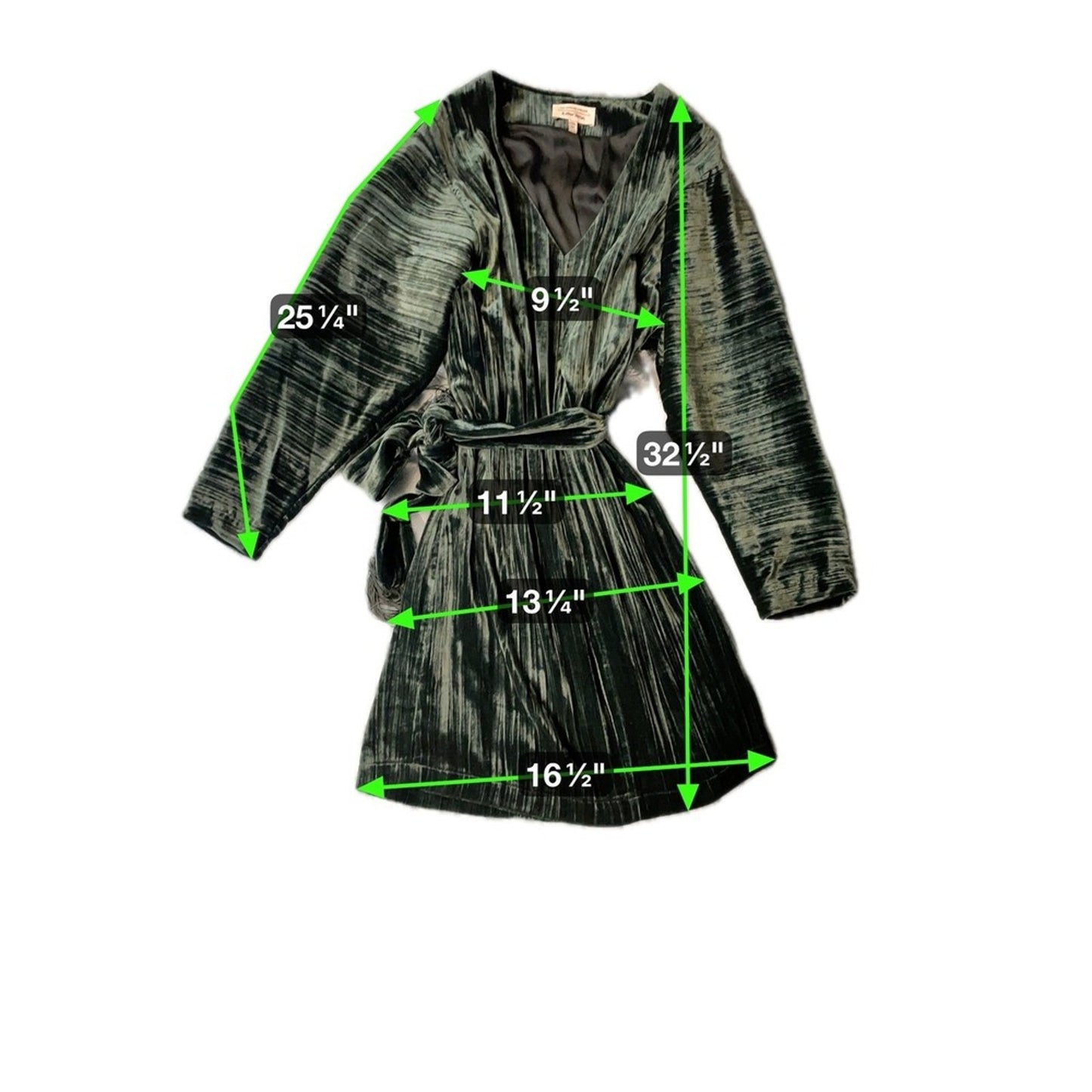 And Other Stories Velvet Crushed Wrap Midi Dress Green Long Sleeve EUR 34 size 2