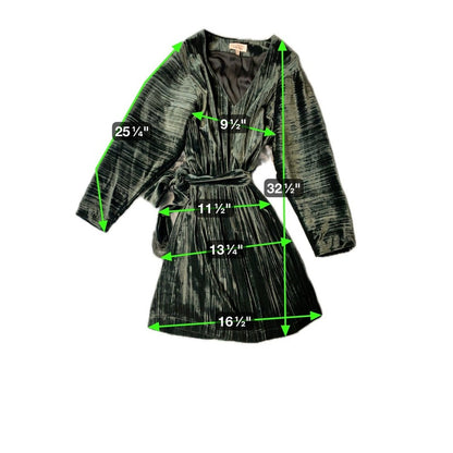 And Other Stories Velvet Crushed Wrap Midi Dress Green Long Sleeve EUR 34 size 2