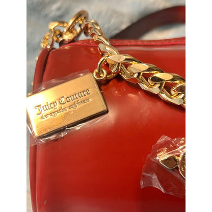 Juicy Couture Barrel Bag Red Patent Gold Chain Charm Shoulder Bag NEW