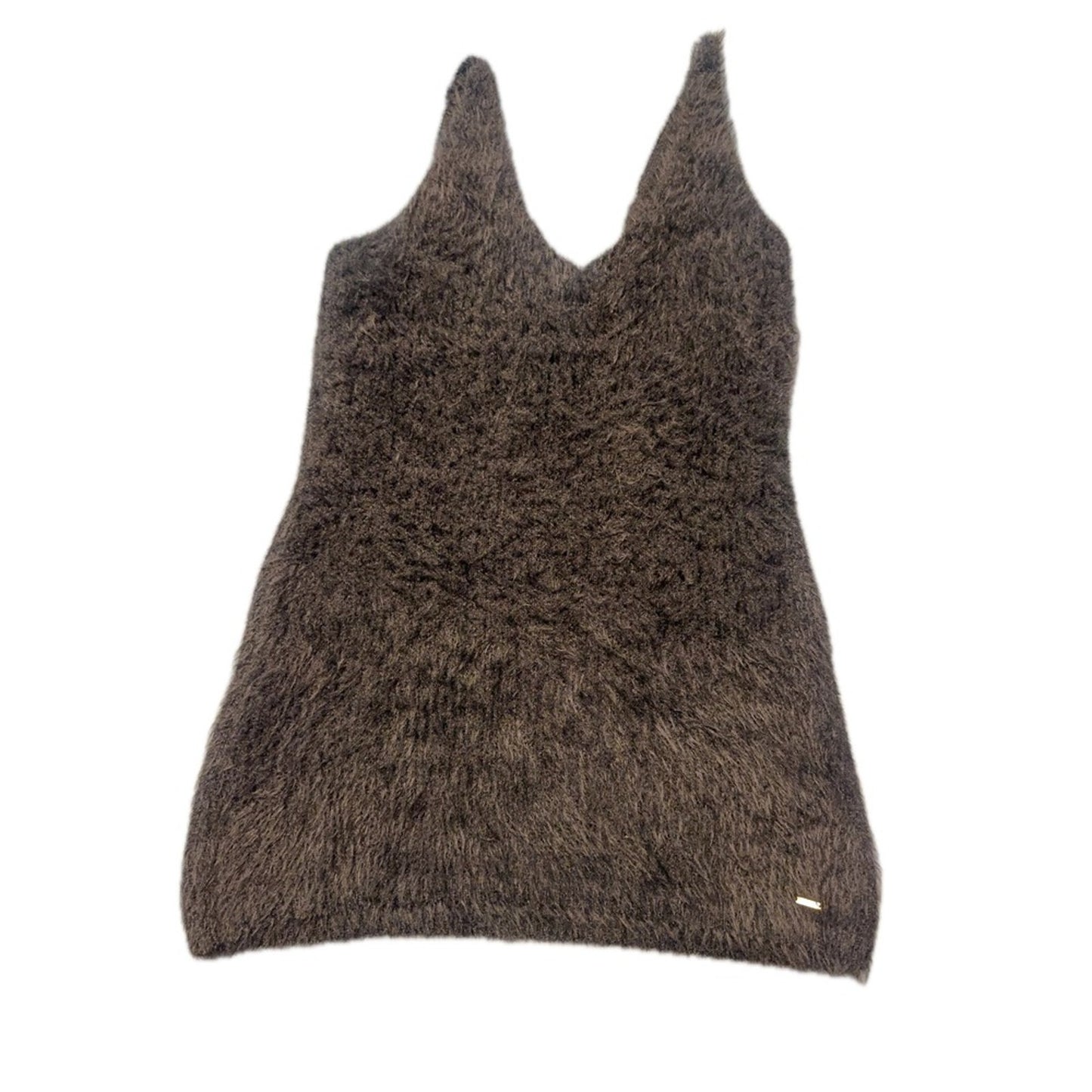 Savage Fenty Fuzzy Tank Dress Sleeveless Black V Neck Mini Dress size L