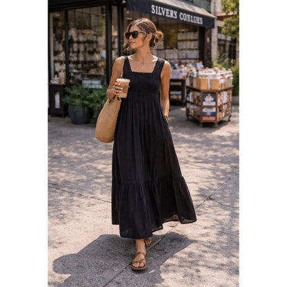 DÔEN Black Lace Trim Maxi Dress – S (USA)
