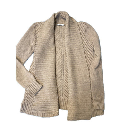Vince Open Front Cardigan Sweater Beige Knit Shawl Collar Cable Knit Women's M